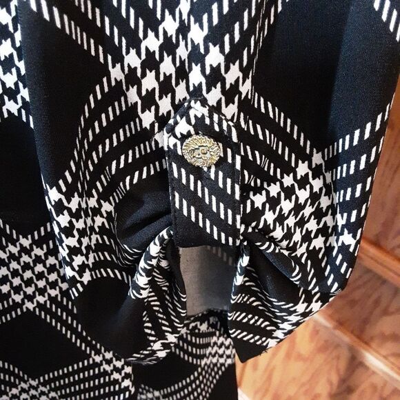Anne Klein Plaid Tunic Black & White Gold Buttons Tabbed Sleeves sz XL - Picture 9 of 13